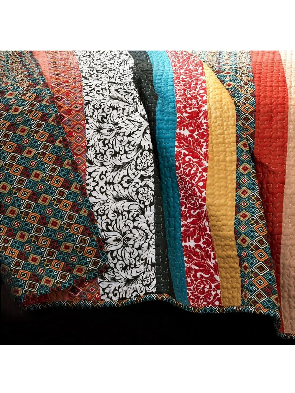 Lush Decor Boho Stripe Reversible Cotton Quilt Set - Bold Colorful Bohemian Bed